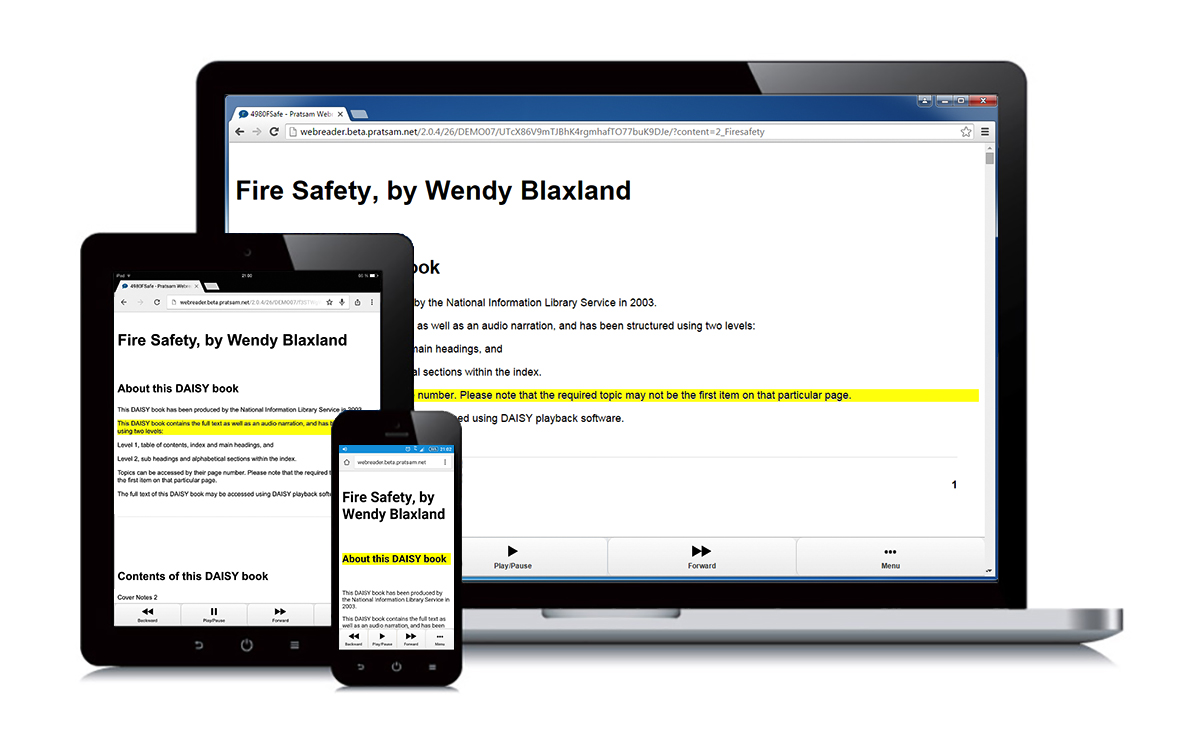 Pratsam Reader Web playing DAISY books in a cross-platform illustration Pratsam Reader Web playing DAISY books in a cross-platform illustration