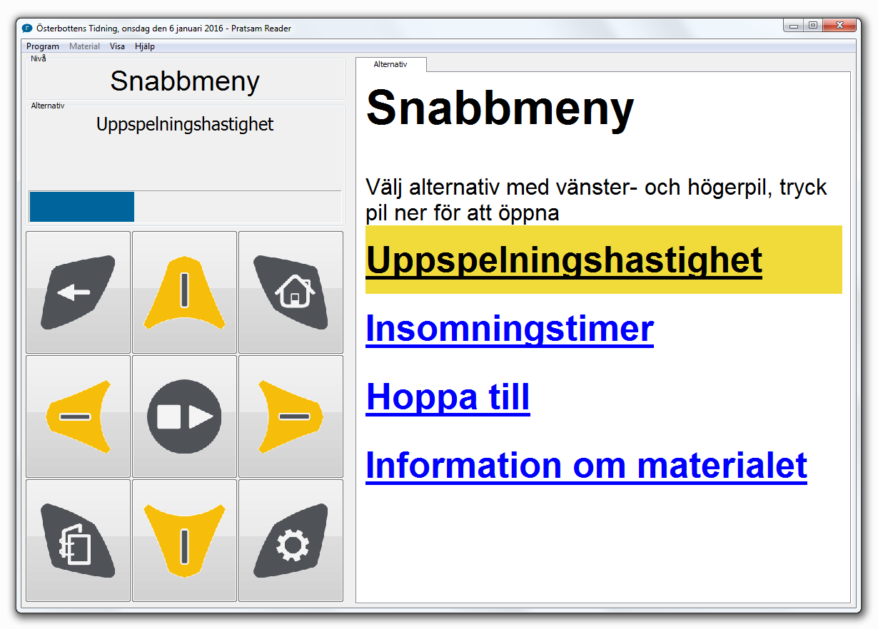 Pratsam Reader Win - Quick menu in the Windows app