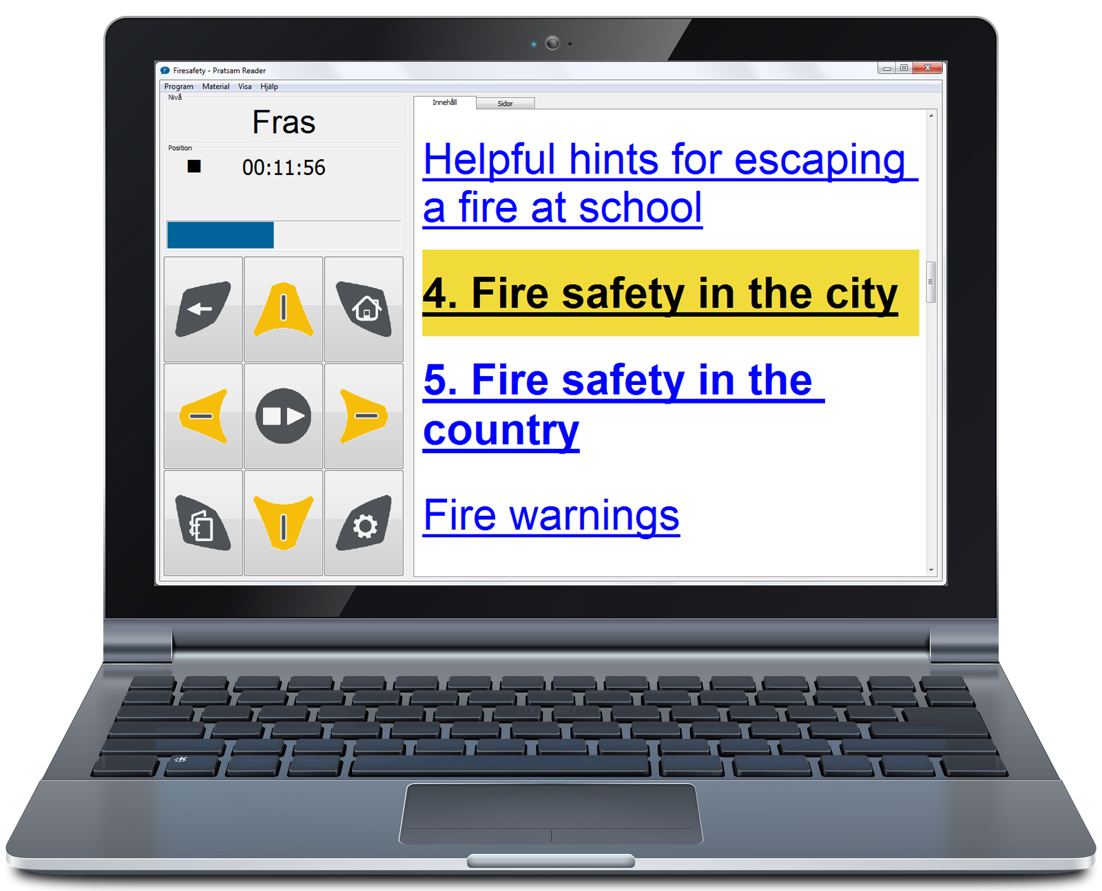 Pratsam Reader Win playing a DAISY book on a laptop with Microsoft Windows Pratsam Reader Win playing a DAISY book on a laptop with Microsoft Windows